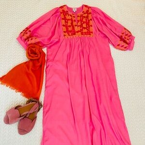 Vibrant Pink Dress with Orange Accents